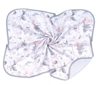 Mušelínová oboustranná deka/dečka Pivoňky, pastel/šedá Mušelínová oboustranná deka/dečka Pivoňky, pastel/šedá