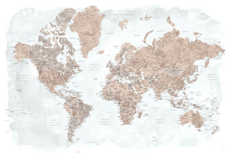 Plakát, Obraz - Blursbyai - Nude Watercolor world map, 120 × 80 cm