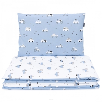 Povlečení do postýlky, bavlna, 2D sada, Auta, jeans/bílá; 120x90 Povlečení do postýlky, bavlna, 2D sada, Auta, jeans/bílá; 120x90