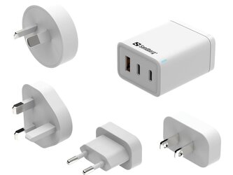 Sandberg 3v1 TravelCharger USB-C/A 65W, cestovní nabíječka, bílá