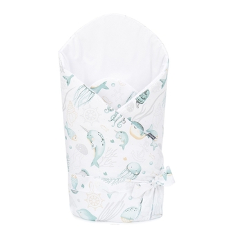 Bavlněná zavinovačka na zavazování -  Oceán, bílá/zelená Bavlněná zavinovačka na zavazování -  Oceán, bílá/zelená