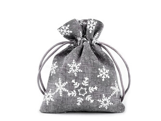 Vánoční dárkový pytlík vločky 10x13 cm imitace juty - 10 ks - 2 šedá
