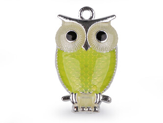 Přívěsek sova 17x27 mm - 5 ks - 6 žlutozelená ost.