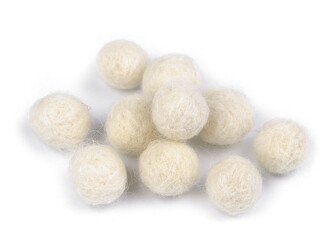 Plstěná kulička / bambulka z vlny Ø15 mm - 100 ks - 2 přírodní sv.