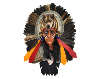 Závěsná dekorace Indiánský náčelník s vlkem 45 cm - var. B