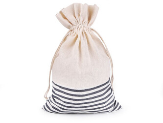 Dárkový pytlík 18,5x28 cm lněný s proužky - 10 ks - 3 šedá