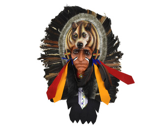 Závěsná dekorace Indiánský náčelník s vlkem 45 cm - var. C