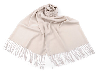 Šátek / šála jednobarevná s třásněmi 70x165 cm - 1 ks - 3 béžová světlá