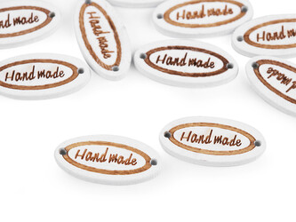 Dřevěná cedulka / ozdoba Hand made 13x27 mm - 100 ks - 1 bílá Dřevěná cedulka / ozdoba Hand made 13x27 mm - 100 ks - 1 bílá