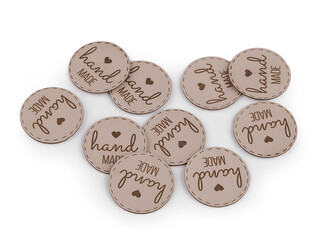 Nášivka / štítek z eko kůže - hand made - 10 ks - 2 béžová světlá