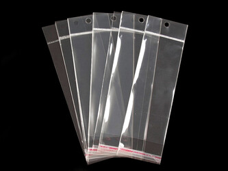 PP sáček s lepicí klopou a závěsem 6x15 cm - 100 ks - transparent