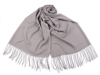 Šátek / šála jednobarevná s třásněmi 70x165 cm - 1 ks - 7 šedá světlá