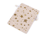 Dárkový pytlík hvězdy metalické 13x18 cm lněný - 10 ks - 2 režná zlatá