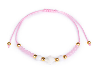 Náramek shamballa s perletí a broušenými korálky - 1 ks - 2 růžová sv.