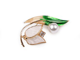 Brož s perlou - 1 ks - 1 bílá