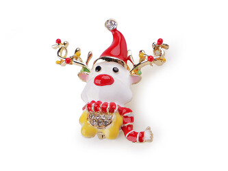 Brož s broušenými kamínky sob - 1 ks - bílá