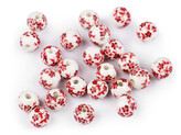 Porcelánové korálky s květy Ø8 mm - 25 ks - 5 červená