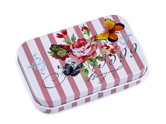 Plechová krabička květy růže - 1 ks - 19 růžová