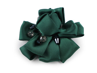 Brož saténový květ s broušenými kamínky Ø7 cm - 1 ks - 2 zelená tm.