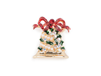 Brož s broušenými kamínky anděl, zvonek, věneček - 1 ks - 2 zlatá zvonek