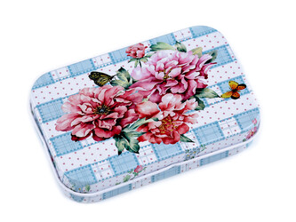 Plechová krabička květy růže - 1 ks - 20 modrá světlá