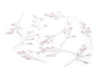 Větvička drátěná s broušenými korálky hand made - 10 ks - 2 rose light stříbrná