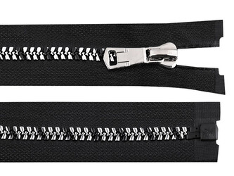 Kostěný zip se stříbrno-černými zoubky No 8 délka 60 cm - 1 ks - 1 černá