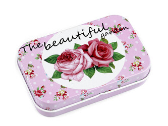 Plechová krabička květy růže - 1 ks - 18 starorůžová sv.