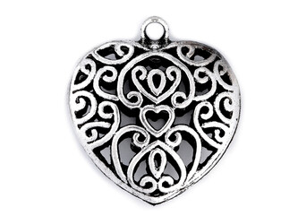 Přívěsek srdce 30x30 mm - 30 ks - platina s patinou