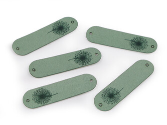 Nášivka / štítek z eko kůže - pampeliška - 5 ks - 12 zelená šalvěj světlá