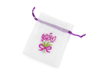 Dárkový pytlík s výšivkou levandule 8x10 cm - 5 ks - bílá levandule