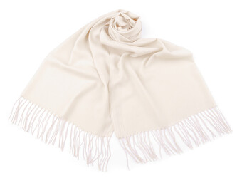 Šátek / šála jednobarevná s třásněmi 70x165 cm - 1 ks - 1 krémová světlá