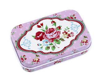 Plechová krabička květy růže - 1 ks - 24 starorůžová sv.