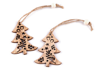 Vánoční dřevěná hvězda, stromeček - 20 ks - 1 hnědá přírodní strom