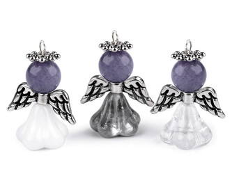 Anděl pro štěstí s minerálem, v krabičce v češtině, slovenštině a angličtině - 1 ks - 6 (Sk) avanturín modrý