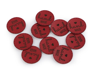 Nášivka / štítek z eko kůže - hand made - 10 ks - 5 červená