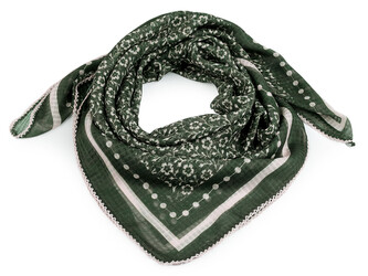 Šátek s květy a háčkovaným okrajem 85x85 cm - 1 ks - 3 zelená