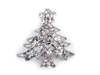 Brož s broušenými kamínky vánoční stromeček - 1 ks - 1 platina AB
