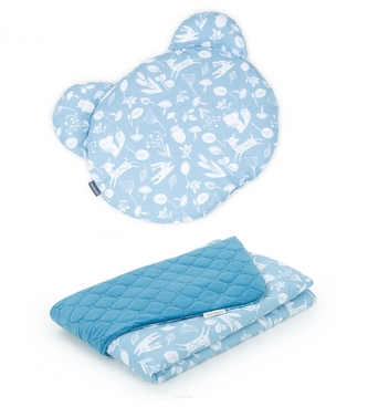 2-dílná sada, dečka Velvet 75 x 100 cm s polštářkem Teddy, Les, mořská/jeans 2-dílná sada, dečka Velvet 75 x 100 cm s polštářkem Teddy, Les, mořská/jeans