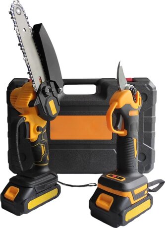 Akumulátorová řetězová pila + akumulátorové zahradní nůžky + 2 baterie 48V