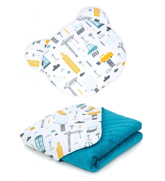 2-dílná sada, dečka Velvet 75 x 100 cm s polštářkem Teddy, Městečko, mořská/bílá 2-dílná sada, dečka Velvet 75 x 100 cm s polštářkem Teddy, Městečko, mořská/bílá