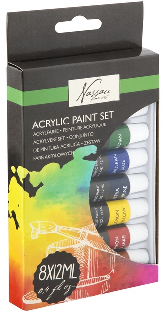 Akrylové barvy, 8 x 12 ml