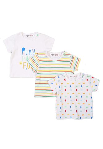 Tričko kojenecké s krátkým rukávem 3pack, Minoti, Smiling 4, bílá - 62/68