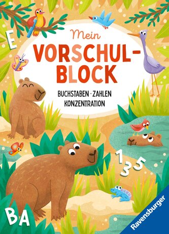 Ravensburger Mein Vorschul-Block: Buchstaben, Zahlen, Konzentration, Rätselblock ab 5 Jahre für die Vorschule, Vorbereitung auf
