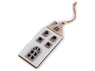 Dřevěný domeček k zavěšení - 1 ks - bílá stříbrná