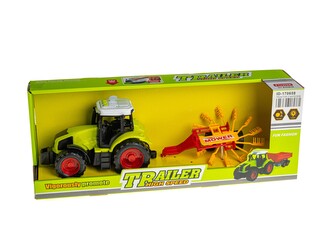 Traktor se zemědělským strojem, na baterie, světlo, zvuk; 42x16x11cm,,