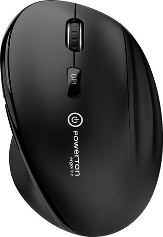 Myš bezdrátová, Powerton CLOE, černá, optická, 1600DPI