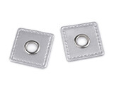 Průchodka s koženkovým čtverečkem k našití, průvlek 8 mm - 20 ks - 14 stříbrná nikl