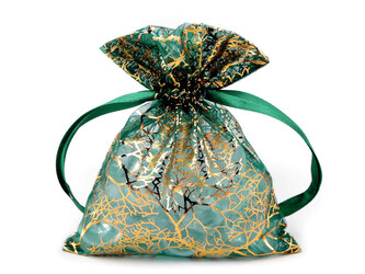 Dárkový pytlík zlaté větvičky / strom 10x13 cm organza - 10 ks - 2 zelená
