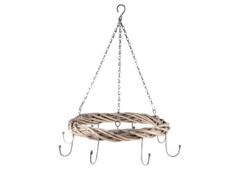 Závěsný proutěný věnec Ø36 cm s 8 háčky - 1 ks - šedobéžová